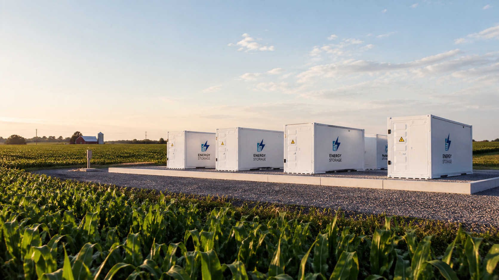 Battery storage containers near local infrastructure